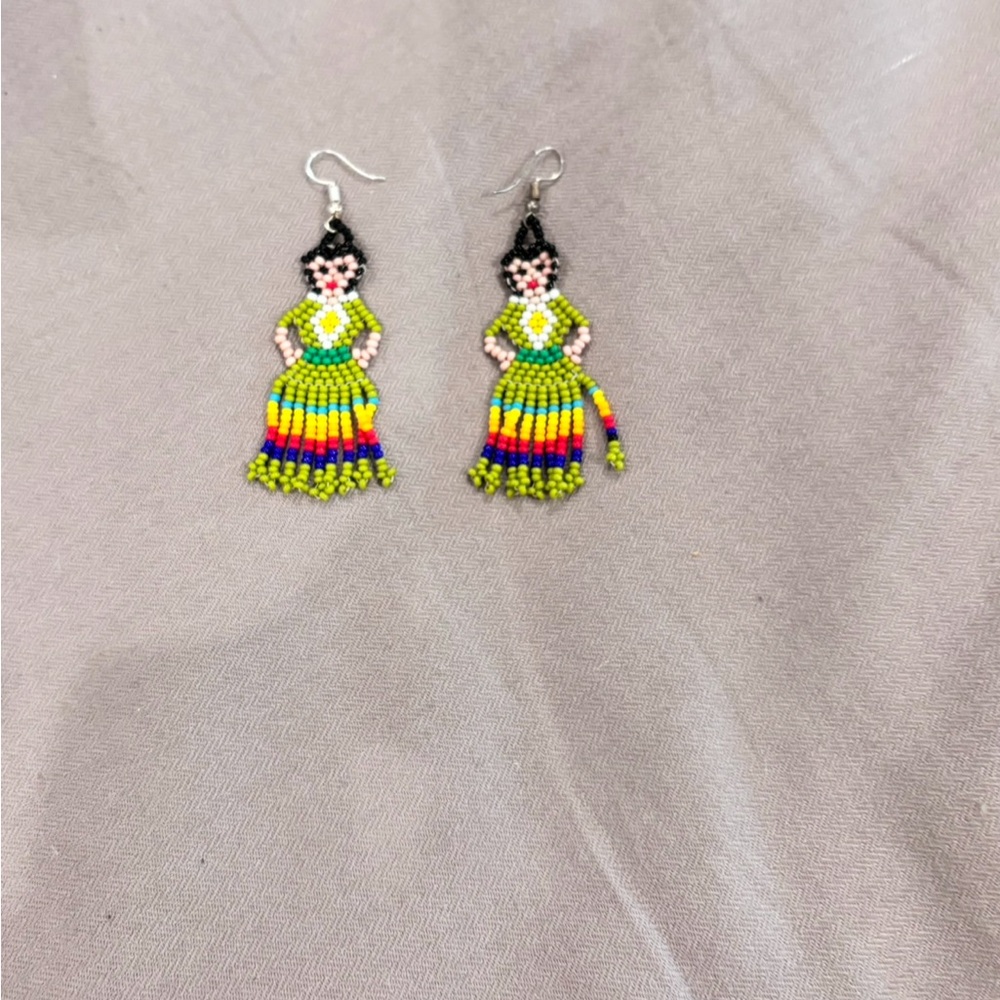 Vibrant Green and Yellow Dangle Earrings